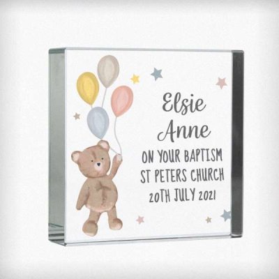 (image for) Personalised Teddy & Balloons Large Crystal Token