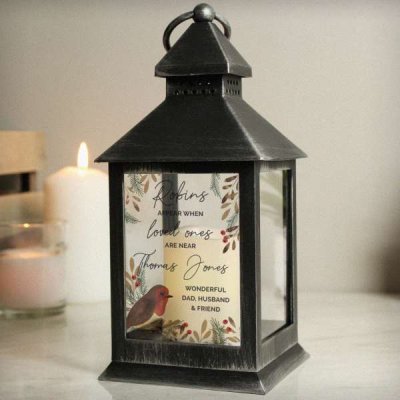 (image for) Personalised Robins Appear.. Memorial Black Lantern