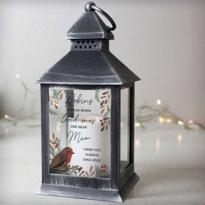 (image for) Personalised Robins Appear.. Memorial Black Lantern