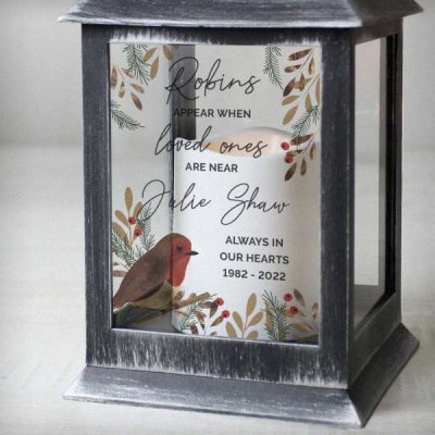 (image for) Personalised Robins Appear.. Memorial Black Lantern