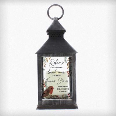 (image for) Personalised Robins Appear.. Memorial Black Lantern