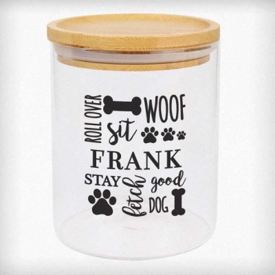 (image for) Personalised Glass Dog Treat Jar with Bamboo Lid