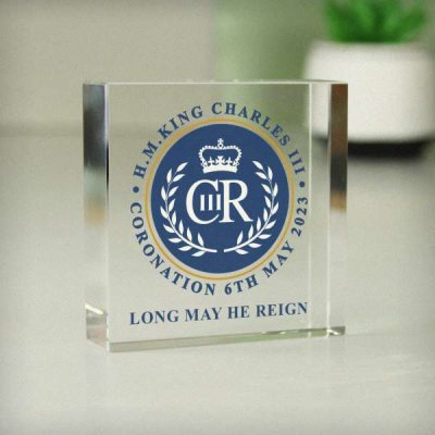 (image for) Personalised King Charles III Blue Crest Coronation Commemorative Crystal Token