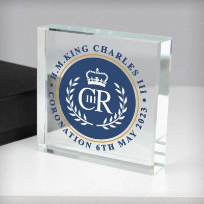 (image for) Personalised King Charles III Blue Crest Coronation Commemorative Crystal Token