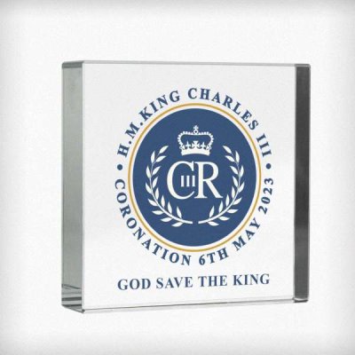 (image for) Personalised King Charles III Blue Crest Coronation Commemorative Crystal Token