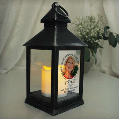 (image for) Personalised Light In Our Hearts Photo Upload Black Lantern