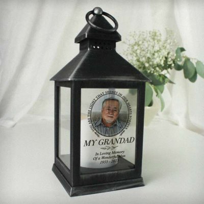 (image for) Personalised Light In Our Hearts Photo Upload Black Lantern