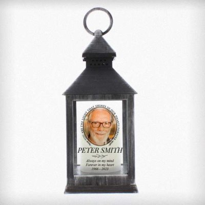 (image for) Personalised Light In Our Hearts Photo Upload Black Lantern