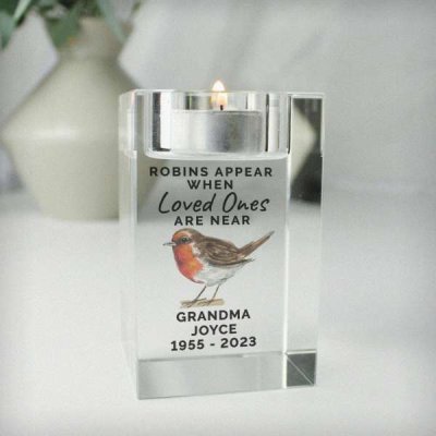 (image for) Personalised Robin Memorial Glass Tealight Holder