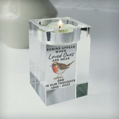 (image for) Personalised Robin Memorial Glass Tealight Holder