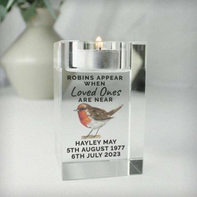 (image for) Personalised Robin Memorial Glass Tealight Holder