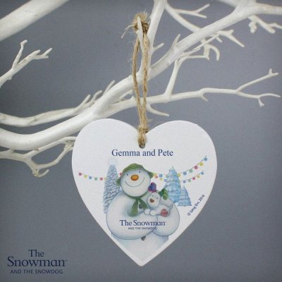 (image for) Personalised The Snowman and the Snowdog Wooden Heart Decoration