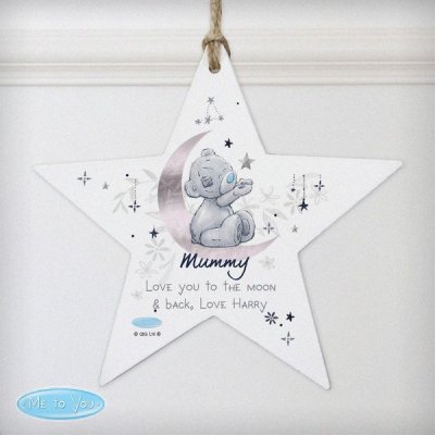 (image for) Personalised Moon & Stars Me To You Wooden Star Decoration