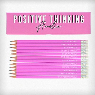 (image for) Personalised Positive Thinking Box and 12 Pink HB Pencils