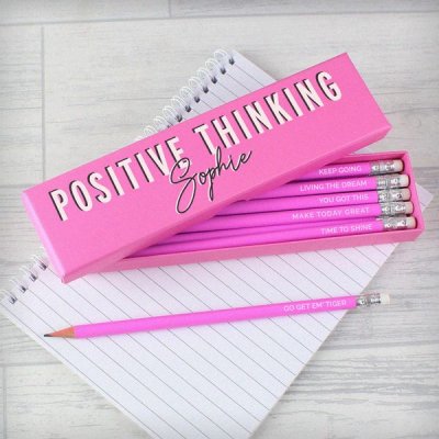 (image for) Personalised Positive Thinking Box and 12 Pink HB Pencils