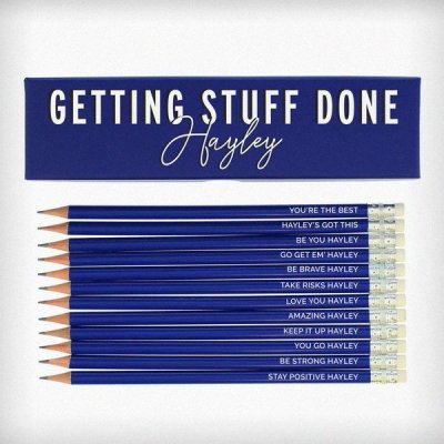 (image for) Personalised Getting Stuff Done Box and 12 Blue HB Pencils