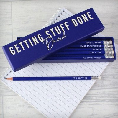 (image for) Personalised Getting Stuff Done Box and 12 Blue HB Pencils