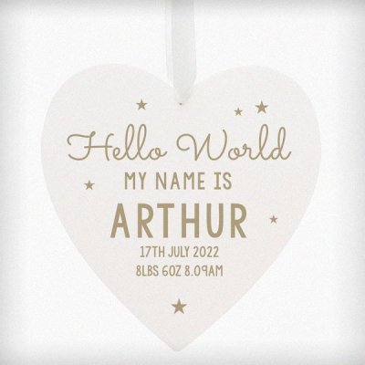 (image for) Personalised Hello World Large Wooden Heart Decoration