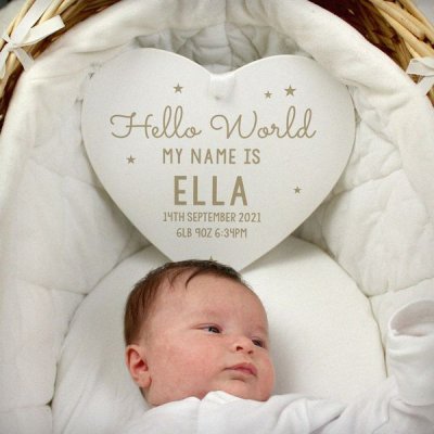 (image for) Personalised Hello World Large Wooden Heart Decoration