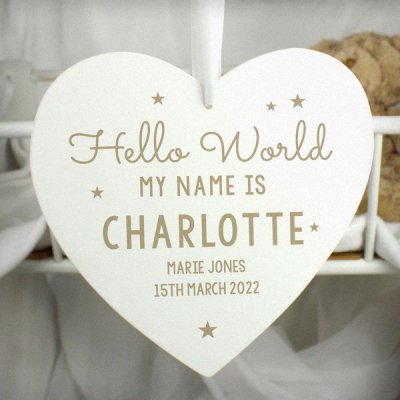 (image for) Personalised Hello World Large Wooden Heart Decoration