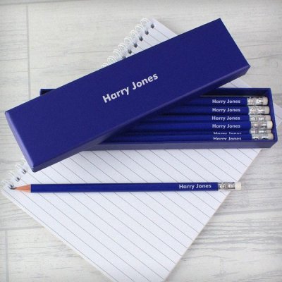 (image for) Personalised Name Only Box and 12 Blue HB Pencils