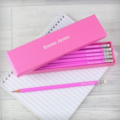 (image for) Personalised Name Only Box and 12 Pink HB Pencils