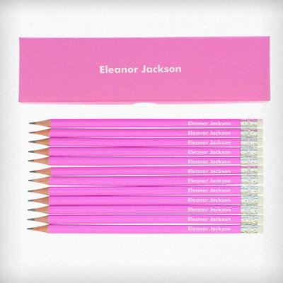 (image for) Personalised Name Only Box and 12 Pink HB Pencils