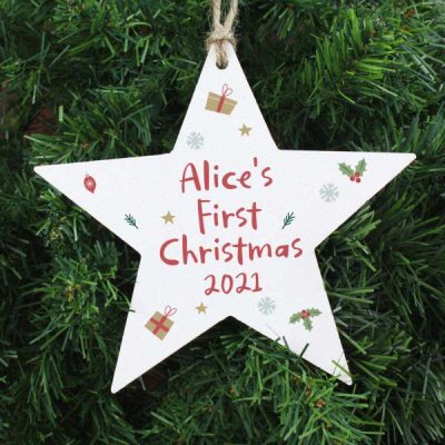 (image for) Personalised First Christmas Wooden Star Decoration