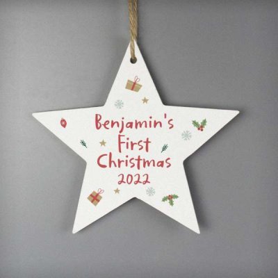 (image for) Personalised First Christmas Wooden Star Decoration