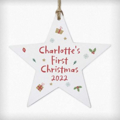 (image for) Personalised First Christmas Wooden Star Decoration