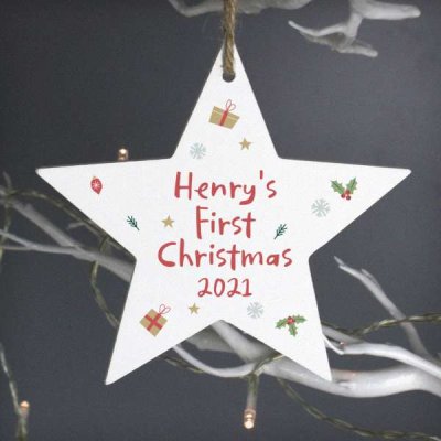 (image for) Personalised First Christmas Wooden Star Decoration