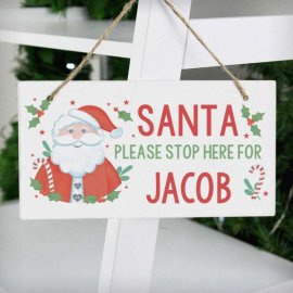 (image for) Personalised Santa Stop Here Wooden Sign