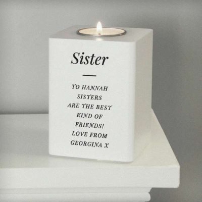 (image for) Personalised Free Text White Wooden Tea light Holder