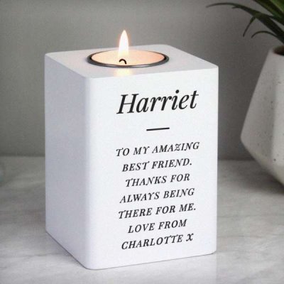 (image for) Personalised Free Text White Wooden Tea light Holder