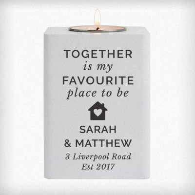 (image for) Personalised Home White Wooden Tea light Holder