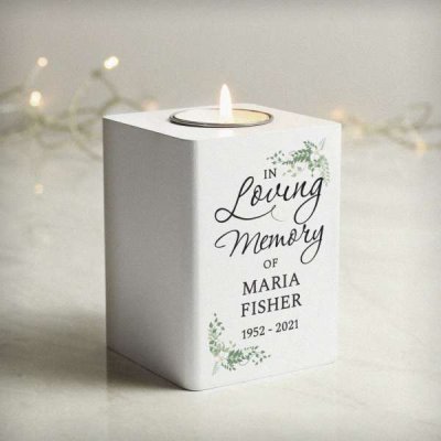 (image for) Personalised In Loving Memory White Wooden Tea light Holder