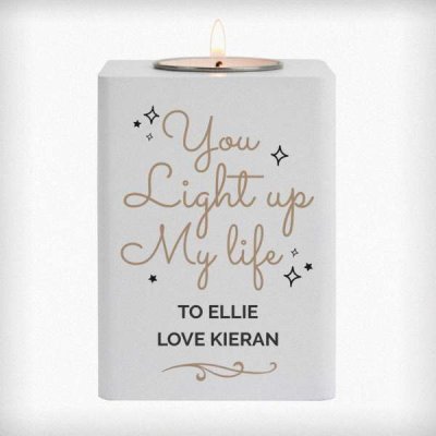 (image for) Personalised Light Up My Life White Wooden Tea light Holder