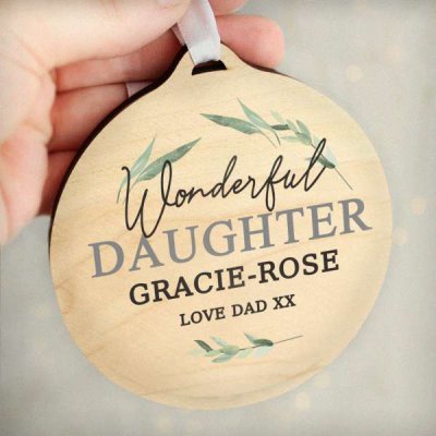 (image for) Personalised Leaf Decor Round Wooden Bauble Decoration