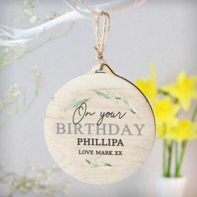 (image for) Personalised Leaf Decor Round Wooden Bauble Decoration