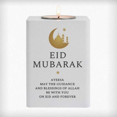 (image for) Personalised Eid White Wooden Tea light Holder