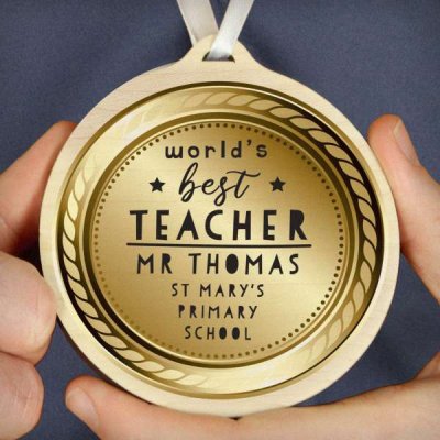 (image for) Personalised World?s Best Teacher Round Wooden Medal