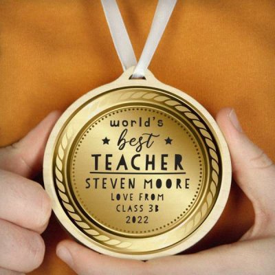 (image for) Personalised World?s Best Teacher Round Wooden Medal