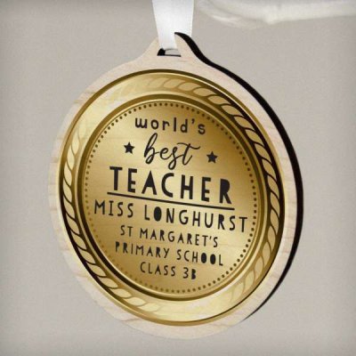 (image for) Personalised World?s Best Teacher Round Wooden Medal