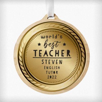 (image for) Personalised World?s Best Teacher Round Wooden Medal