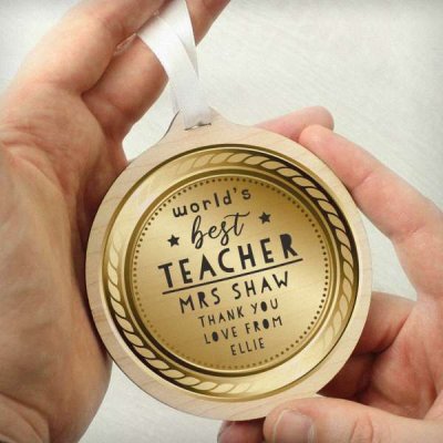 (image for) Personalised World?s Best Teacher Round Wooden Medal