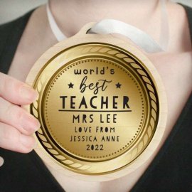 (image for) Personalised World?s Best Teacher Round Wooden Medal