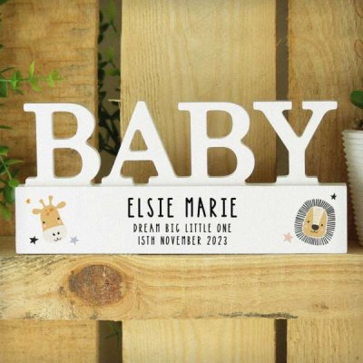 (image for) Personalised Scandi Safari Animals Wooden Baby Ornament