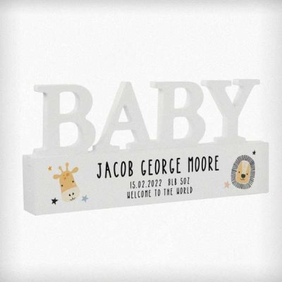 (image for) Personalised Scandi Safari Animals Wooden Baby Ornament