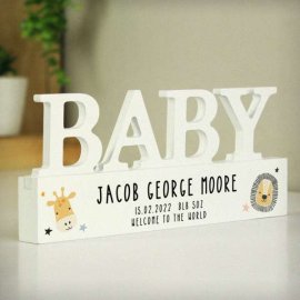 (image for) Personalised Scandi Safari Animals Wooden Baby Ornament