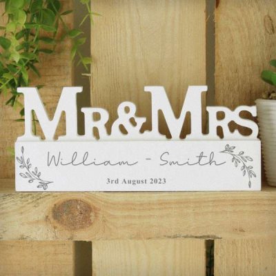 (image for) Personalised Leaf Wooden Mr & Mrs Ornament